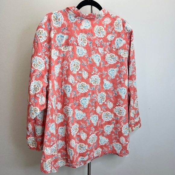 IZOD 100% cotton coral floral 3/4 sleeve blouse top 3X - Picture 3 of 12